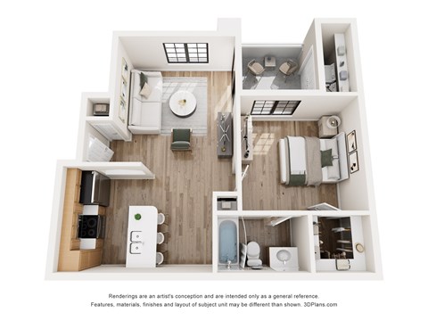 Floor plan for 1 bed, 1 bath, 700 sqft